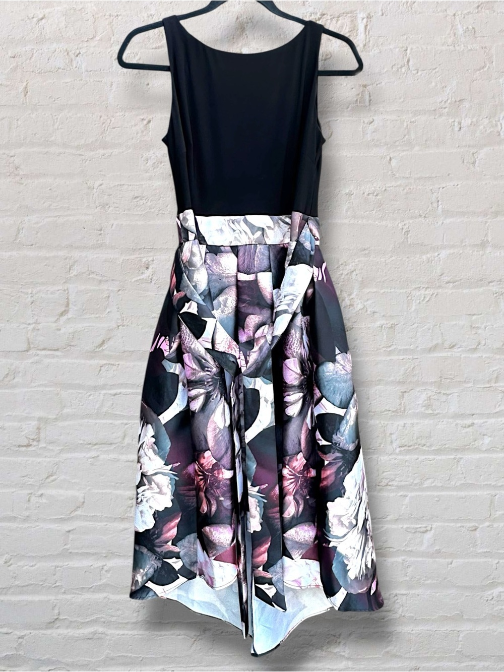 Bellissima SLNY Black Floral High-Low Cocktail Dress Pass Through Tie Sz 6 - Picture 10 of 16